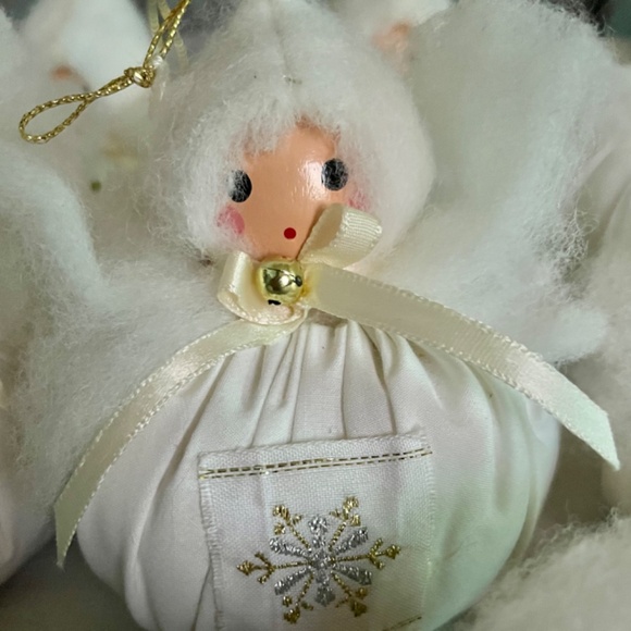 Vintage White Handmade Snow Angel Christmas Ornaments Set of 10 - Picture 9 of 12